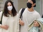 Song Joong Ki and his wife Katy Louise Saunders at airport. Song Joong Ki and his wife Katy Louise Saunders at airport.