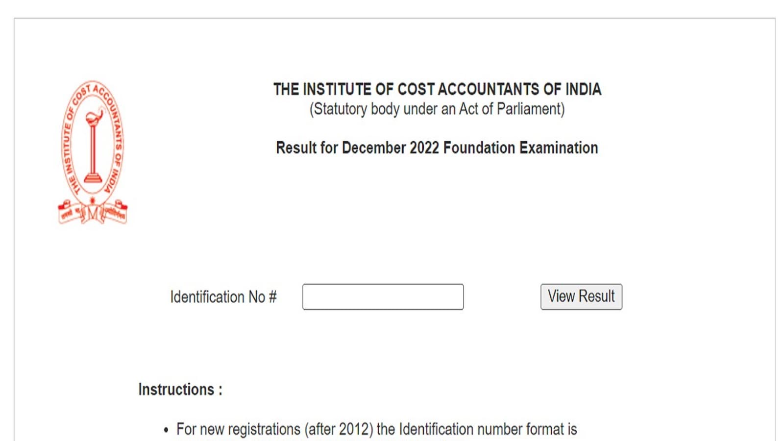 ICMAI CMA Foundation December Result 2022 out at icmai.in, check result