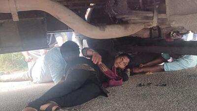 A woman got trapped under a state road transport corporation bus in Chingavanom (HT sourced photo)