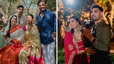 Ahan Shetty with Athiya Shetty, Suniel Shetty and Mana Shetty. Ahan Shetty with Athiya Shetty, Suniel Shetty and Mana Shetty.