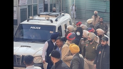 Bhagwanpuria was brought to Mohali on a production warrant from Bathinda jail. (HT Photo) Bhagwanpuria was brought to Mohali on a production warrant from Bathinda jail. (HT Photo)