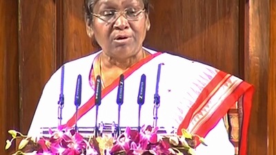 President Murmu Addresses Joint Session In Parliament: President Droupadi Murmu addresses the joint session of Parliament. (PTI) President Murmu Addresses Joint Session In Parliament: President Droupadi Murmu addresses the joint session of Parliament. (PTI)