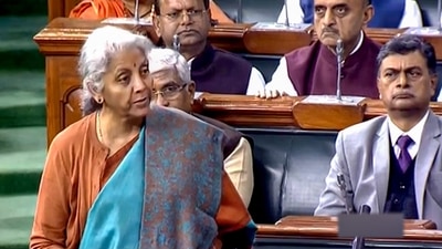 Economic Survey 2023-24: Finance Minister Nirmala Sitharaman speaks in the Lok Sabha on the first day of Budget Session of Parliament, in New Delhi. (PTI) Economic Survey 2023-24: Finance Minister Nirmala Sitharaman speaks in the Lok Sabha on the first day of Budget Session of Parliament, in New Delhi. (PTI)