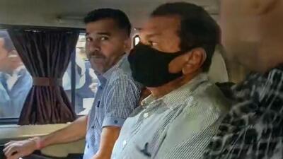 The Morbi Police escort Oreva group managing director Jaysukh Patel in connection with bridge collapsed incident outside session court in Morbi on Tuesday (PTI)