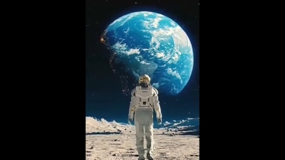 Twitter user BMS Khan shared this picture while jokingly reporting to Mumbai Police that he got ‘stuck’ on the moon. (Twitter/@BMSKhan) Twitter user BMS Khan shared this picture while jokingly reporting to Mumbai Police that he got ‘stuck’ on the moon. (Twitter/@BMSKhan)