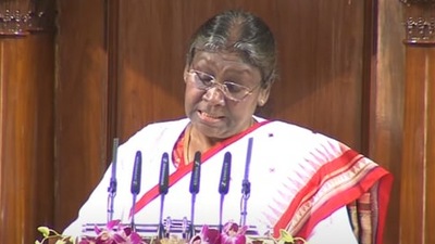 President Droupadi Murmu addressed the joint session of Parliament at 11 am today. (ANI) President Droupadi Murmu addressed the joint session of Parliament at 11 am today. (ANI)