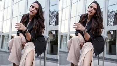 Neha looked gorgeous in the athleisure, layered with a black blazer as she played muse to Nike.&nbsp; (Instagram/@nehadhupia)