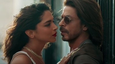 Deepika Padukone and Shah Rukh Khan in a still from Pathaan. Deepika Padukone and Shah Rukh Khan in a still from Pathaan.