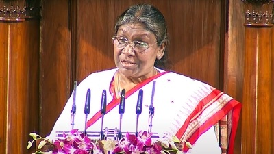 President Droupadi Murmu addresses the joint session of Parliament, in New Delhi on Tuesday. (ANI) President Droupadi Murmu addresses the joint session of Parliament, in New Delhi on Tuesday. (ANI)