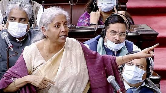 Union finance minister Nirmala Sitharaman speaks in Rajya Sabha during the Winter Session of the Parliament, (ANI file)