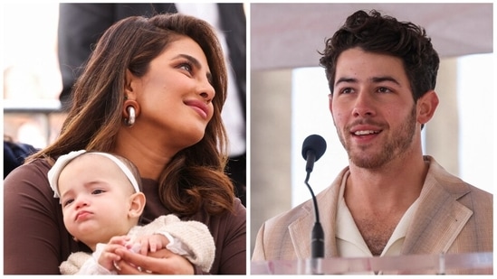 Priyanka Chopra held Malti in her arms as Nick Jonas gave a speech.