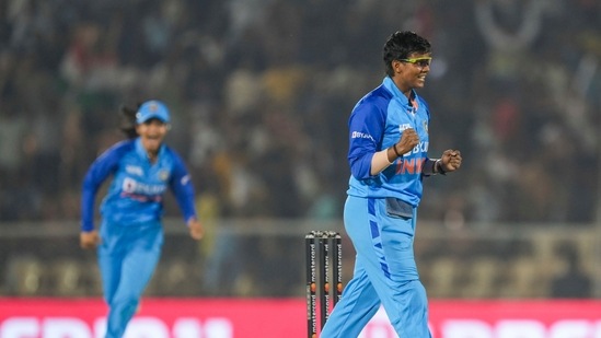 Mumbai: Indian player Deepti Sharma celebrates with teammates the wicket of Australian player Beth Mooney during the T20 International series between India and Australia, at Cricket Club of India (CCI) Stadium in Mumbai, Saturday, Dec. 17, 2022. (PTI Photo/Shashank Parade)(PTI12_17_2022_000267A)(PTI) Mumbai: Indian player Deepti Sharma celebrates with teammates the wicket of Australian player Beth Mooney during the T20 International series between India and Australia, at Cricket Club of India (CCI) Stadium in Mumbai, Saturday, Dec. 17, 2022. (PTI Photo/Shashank Parade)(PTI12_17_2022_000267A)(PTI)