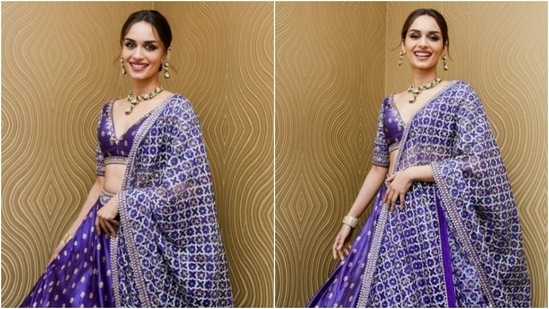 Manushi Chhillar is elegance personified in a blue and silver lehenga(Instagram/@manushi_chhillar)