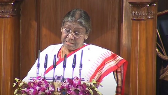 President Droupadi Murmu addressed the joint session of Parliament at 11 am today.(ANI)