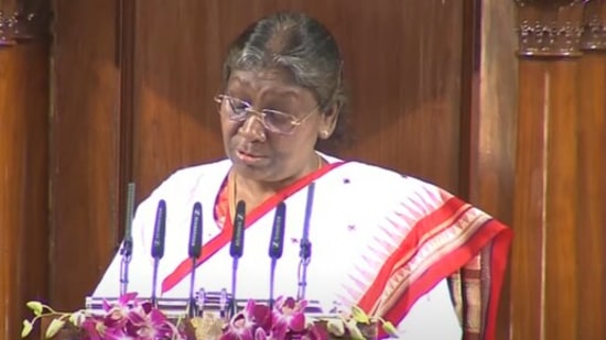 The President's address focused on several points including Aatmanirbhar Bharat, government's education reforms, defence exports, Article 370, and Triple talaq among others. “India has entered Amrit Kaal completing its 75 years of Independence. Amrit Kaal is a period of 100 years of Independence and making of a developed India. These 25 years is a period for all citizens to focus on duty,” she said.(ANI)