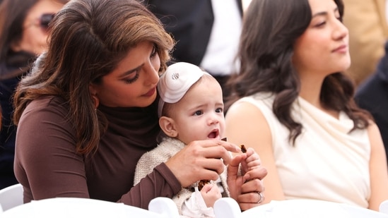 Priyanka Chopra holds her and Nick Jonas' daughter, Malti, during the ceremony where the Jonas Brothers will unveil their star on The Hollywood Walk of Fame in Los Angeles, California, U.S., January 30, 2023. REUTERS/Mario Anzuoni(REUTERS)