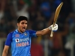 India's Shubman Gill celebrates after scoring a century (100 runs) during the third Twenty20 international cricket match between India and New Zealand at the Narendra Modi stadium in Ahmedabad on February 1, 2023. (Photo by Punit PARANJPE / AFP) / ----IMAGE RESTRICTED TO EDITORIAL USE - STRICTLY NO COMMERCIAL USE-----(AFP) India's Shubman Gill celebrates after scoring a century (100 runs) during the third Twenty20 international cricket match between India and New Zealand at the Narendra Modi stadium in Ahmedabad on February 1, 2023. (Photo by Punit PARANJPE / AFP) / ----IMAGE RESTRICTED TO EDITORIAL USE - STRICTLY NO COMMERCIAL USE-----(AFP)
