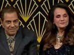 Dharmedra with Mumtaz on Indian Idol 13. Dharmedra with Mumtaz on Indian Idol 13.