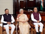 Finance Minister Nirmala Sitharaman with Ministers of State for Finance Bhagwat Karad and Pankaj Chaudhary during the final touches of Union Budget 2023-24, at Finance Ministry in New Delhi, Finance Minister Nirmala Sitharaman with Ministers of State for Finance Bhagwat Karad and Pankaj Chaudhary during the final touches of Union Budget 2023-24, at Finance Ministry in New Delhi,