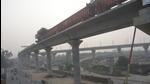 According to officials, about 45km of construction work for the elevated section of the project is complete. (Sakib Ali/HT PHOTO) According to officials, about 45km of construction work for the elevated section of the project is complete. (Sakib Ali/HT PHOTO)
