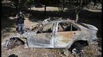 The burnt remains of the Mercedes car which caught fire after ramming into a divider in Noida's Sector 93 on Wednesday. (Sunil Ghosh/HT PHOTO) The burnt remains of the Mercedes car which caught fire after ramming into a divider in Noida's Sector 93 on Wednesday. (Sunil Ghosh/HT PHOTO)