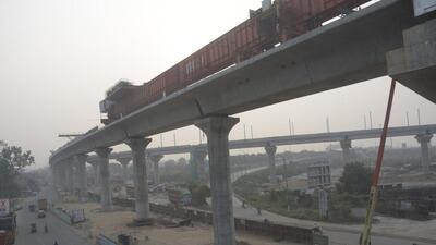 According to officials, about 45km of construction work for the elevated section of the project is complete. (Sakib Ali/HT PHOTO) According to officials, about 45km of construction work for the elevated section of the project is complete. (Sakib Ali/HT PHOTO)