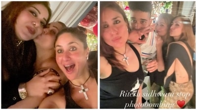 Kareena Kapoor and Amrita Arora with their friends on Tuesday night.