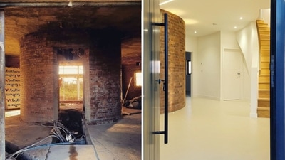 The image shows the old water tower and its transformation into a luxury family home. (Instagram/@water_tower_conversion) The image shows the old water tower and its transformation into a luxury family home. (Instagram/@water_tower_conversion)