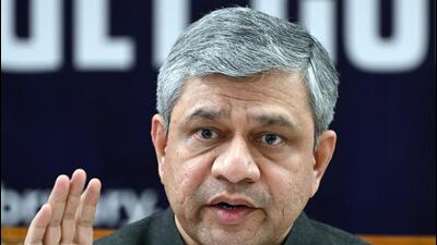 New Delhi, India - Feb. 1, 2023: Union Minister of Railways, Communications, Electronics & IT, Ashwini Vaishnaw address a Press Conference on General Budget 2023 at Rail Bhavan, in New Delhi, India, on Wednesday, February 1, 2023. (Photo by Sanjeev Verma/ Hindustan Times) (Hindustan Times) New Delhi, India - Feb. 1, 2023: Union Minister of Railways, Communications, Electronics & IT, Ashwini Vaishnaw address a Press Conference on General Budget 2023 at Rail Bhavan, in New Delhi, India, on Wednesday, February 1, 2023. (Photo by Sanjeev Verma/ Hindustan Times) (Hindustan Times)