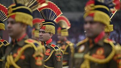 New Delhi, India - Jan. 25, 2023: Delhi Police contingent during the state-level Republic Day function, at Chhatrasal Stadium, in New Delhi, India, on Wednesday, January 25, 2023. (Photo by Raj K Raj/ Hindustan Times) (Hindustan Times)