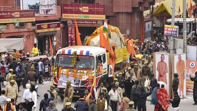 Shaligram stones being dispatched from Gorakhnath Temple in Gorakhpur to Ayodhya on Wednesday. (PTI PHOTO) Shaligram stones being dispatched from Gorakhnath Temple in Gorakhpur to Ayodhya on Wednesday. (PTI PHOTO)