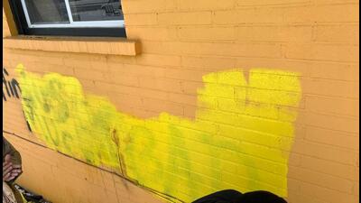 The wall of the Gaur Shankar Mandir in Brampton, Canada which was spray-painted with pro-Khalistan, anti-India graffiti in the early hours of Monday. Volunteers covered the graffiti in the day but it remained partially visible. (Courtesy Gauri Shankar Mandir) The wall of the Gaur Shankar Mandir in Brampton, Canada which was spray-painted with pro-Khalistan, anti-India graffiti in the early hours of Monday. Volunteers covered the graffiti in the day but it remained partially visible. (Courtesy Gauri Shankar Mandir)