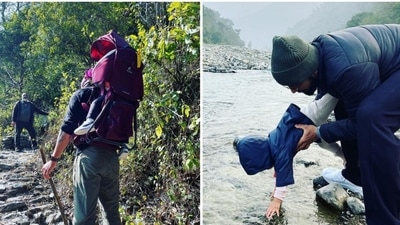 Virat Kohli with daughter Vamika Kohli in Rishikesh.