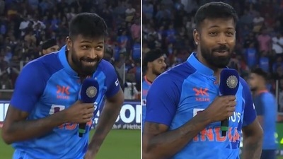 Hardik Pandya couldn't hide his excitement at that rousing reaction from the Ahmedabad crowd (Screengrab)