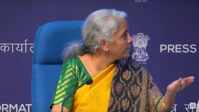 Union finance minister Nirmala Sitharaman expressed amusement at a reporter's question about Opposition's view of the Union Budget 2023 during press briefing on Wednesday, February 1, 2023. (DD News)