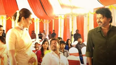 Vijay and Trisha Krishnan meet at pooja ceremony ahead of Thalapathy 67 shoot.