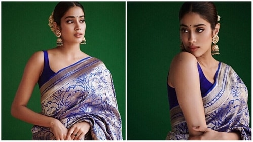 Janhvi Kapoor in a beautiful Banarasi silk saree teamed with a perfectly stitched blouse. (Instagram/@janhvikapoor)