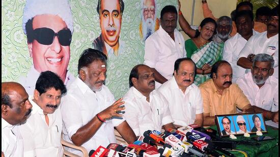 Expelled AIADMK leader O Panneerselvam addresses a press conference over Erode (East) assembly bypoll which is scheduled to be held on February 27, in Chennai on Saturday. (ANI)