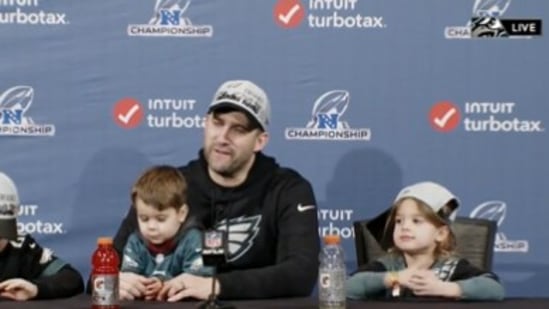The image, taken from the Twitter video, shows a NFL coach’s daughter adorably imitating him.(Twitter/@NFL)
