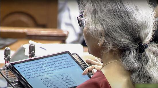 Union finance minister Nirmala Sitharaman presents the Union Budget 2023-24 in the Rajya Sabha on the second day of Budget Session of Parliament on Wednesday. (ANI) Union finance minister Nirmala Sitharaman presents the Union Budget 2023-24 in the Rajya Sabha on the second day of Budget Session of Parliament on Wednesday. (ANI)