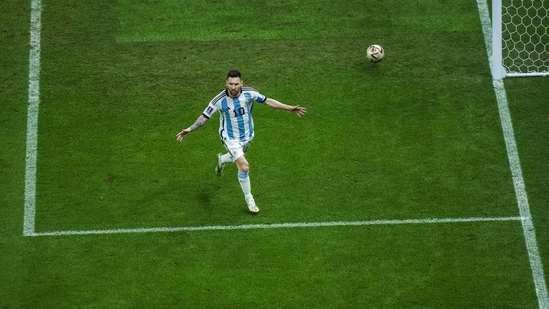 Lionel Messi celebrates a goal during FIFA World Cup 2022.(AP)