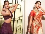 Pooja Hegde wears purple lehenga for brother's sangeet, silk saree for wedding. (Instagram) Pooja Hegde wears purple lehenga for brother's sangeet, silk saree for wedding. (Instagram)