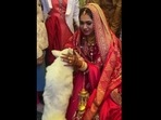 Bride with her dog during her vidai ceremony. (Instagram/Piya Shani) Bride with her dog during her vidai ceremony. (Instagram/Piya Shani)