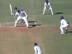 Hanuma Vihari playing a shot with one hand during his knock against Madhya Pradesh in the quarter-final of the ongoing Ranji Trophy. (Twitter) Hanuma Vihari playing a shot with one hand during his knock against Madhya Pradesh in the quarter-final of the ongoing Ranji Trophy. (Twitter)