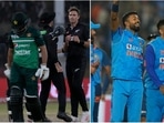 Babar Azam walks after being dismissed during ODI series vs NZ; Hardik Pandya and Suryakumar Yadav celebrate T20I series win against New Zealand(AP) Babar Azam walks after being dismissed during ODI series vs NZ; Hardik Pandya and Suryakumar Yadav celebrate T20I series win against New Zealand(AP)