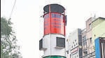 New Delhi, India - Oct. 9, 2020: A Smog Tower installed to control air pollution levels, at Central Market, in Lajpat Nagar, New Delhi, India, on Friday, October 9, 2020. *** To go with Vatsala Sarangi's story. (Photo by Vipin Kumar/ Hindustan Times) (Vipin Kumar/HT PHOTO) New Delhi, India - Oct. 9, 2020: A Smog Tower installed to control air pollution levels, at Central Market, in Lajpat Nagar, New Delhi, India, on Friday, October 9, 2020. *** To go with Vatsala Sarangi's story. (Photo by Vipin Kumar/ Hindustan Times) (Vipin Kumar/HT PHOTO)