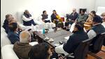 Opposition parties during a meeting in the chamber of Congress president Mallikarjun Kharge on Thursday. (ANI) Opposition parties during a meeting in the chamber of Congress president Mallikarjun Kharge on Thursday. (ANI)