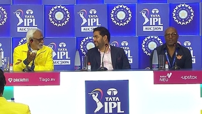 Mumbai Indians Owner Akash Ambani, Chennai Super Kings (CSK) CEO Kasi Viswanathan and SunRisers Hyderabad head coach Brian Lara during a joint press conference of IPL 2023 Auction (ANI/ IPL) Mumbai Indians Owner Akash Ambani, Chennai Super Kings (CSK) CEO Kasi Viswanathan and SunRisers Hyderabad head coach Brian Lara during a joint press conference of IPL 2023 Auction (ANI/ IPL)