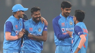 Lucknow, Jan 29 (ANI): India's Yuzvendra Chahal celebrates the dismissal of New Zealand's Finn Allen during the 2nd T20I match, at Bharat Ratna Shri Atal Bihari Vajpayee Ekana Cricket Stadium, in Lucknow on Sunday. (ANI Photo) (BCCI Twitter) Lucknow, Jan 29 (ANI): India's Yuzvendra Chahal celebrates the dismissal of New Zealand's Finn Allen during the 2nd T20I match, at Bharat Ratna Shri Atal Bihari Vajpayee Ekana Cricket Stadium, in Lucknow on Sunday. (ANI Photo) (BCCI Twitter)