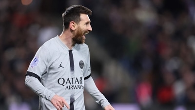 Paris Saint-Germain's Argentine forward Lionel Messi celebrates after scoring a goal during the French L1 football match between Montpellier Herault SC and Paris Saint-Germain (PSG) at Stade de la Mosson in Montpellier, southern France on February 1, 2023. (Photo by Pascal GUYOT / AFP) (AFP) Paris Saint-Germain's Argentine forward Lionel Messi celebrates after scoring a goal during the French L1 football match between Montpellier Herault SC and Paris Saint-Germain (PSG) at Stade de la Mosson in Montpellier, southern France on February 1, 2023. (Photo by Pascal GUYOT / AFP) (AFP)